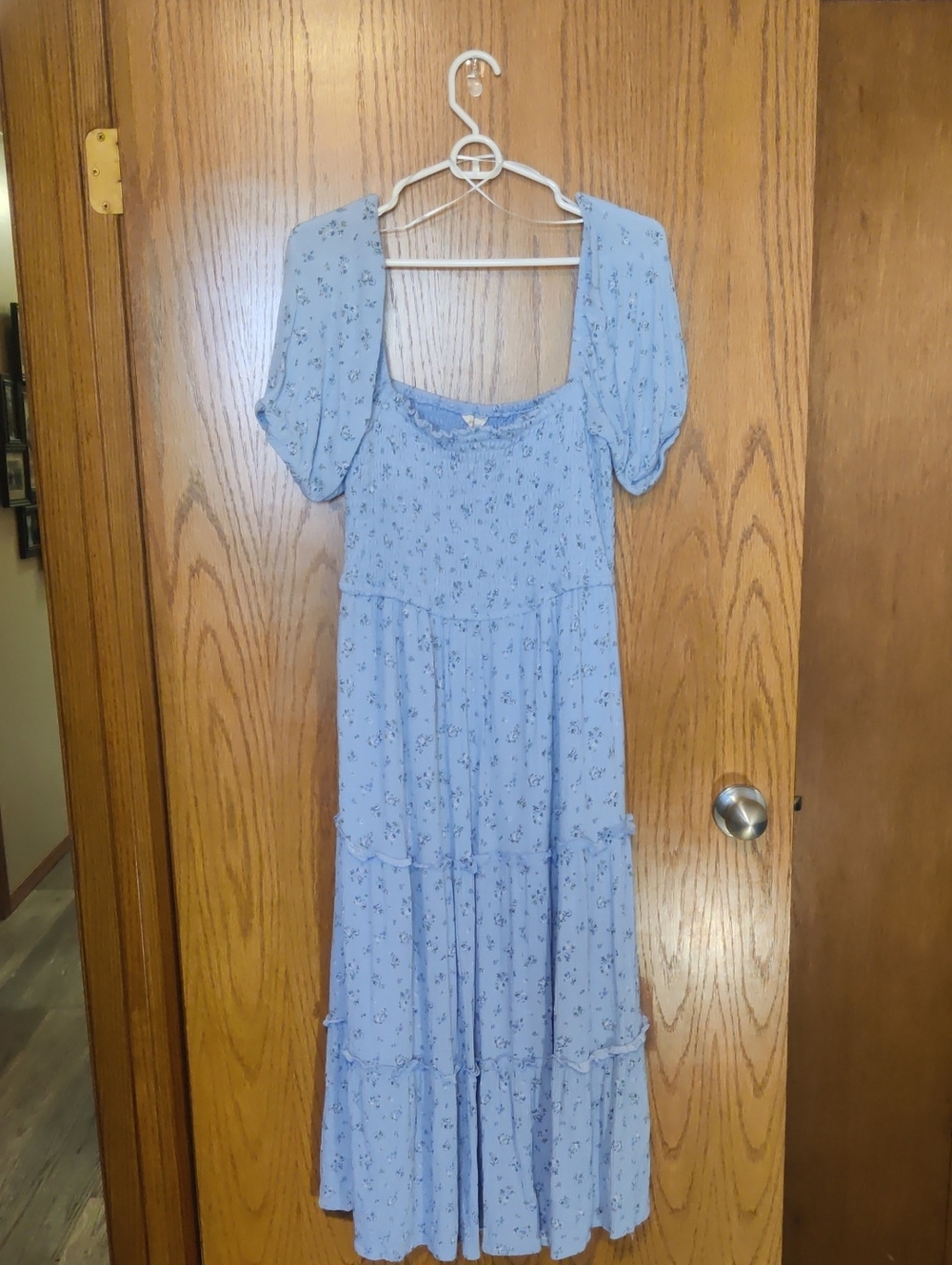 Aeropostale Light Blue Floral Smocked Casual Dress